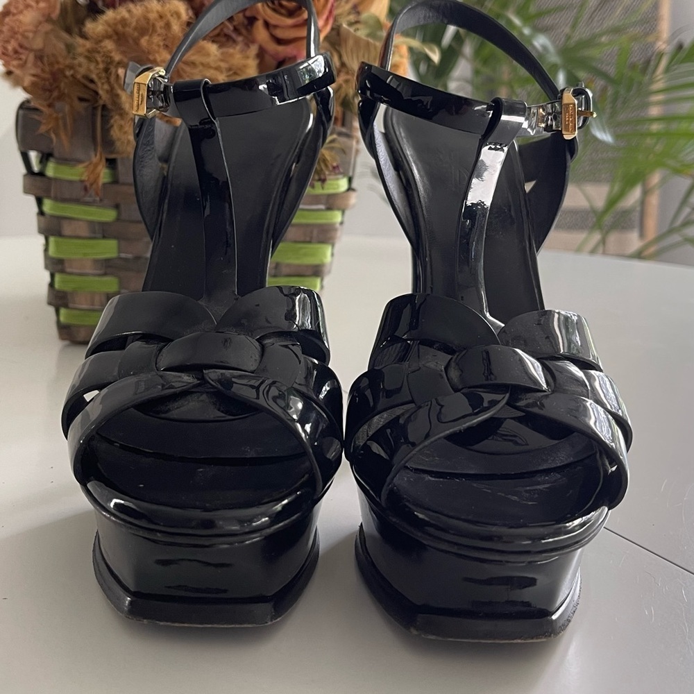 Saint Laurent tribute black patent platform sandals size 8 - Picture 4 of 8